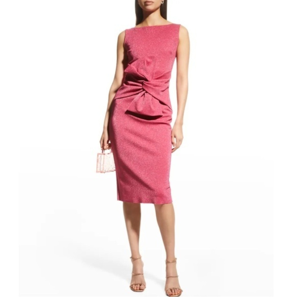 NWT Chiara Boni Dress Hotaru Mid Boat-Neck Sleeveless Bow Front in Shimmer Pink
